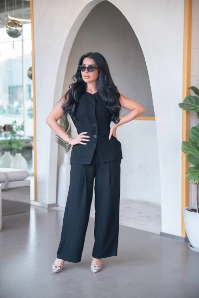 Black crepe vest with pants, C:IB1090 Black
