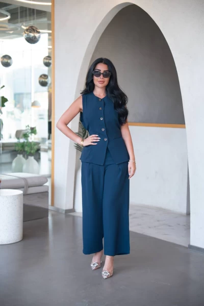 Navy crepe vest with pants, C:IB1090 Navy