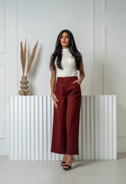 White Blouse and Burgundy pants Set IB1060