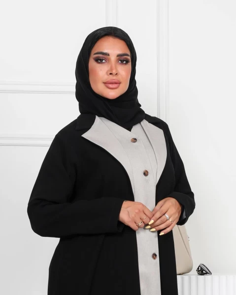 Abaya Blazer Crepe Black and Beige IB210